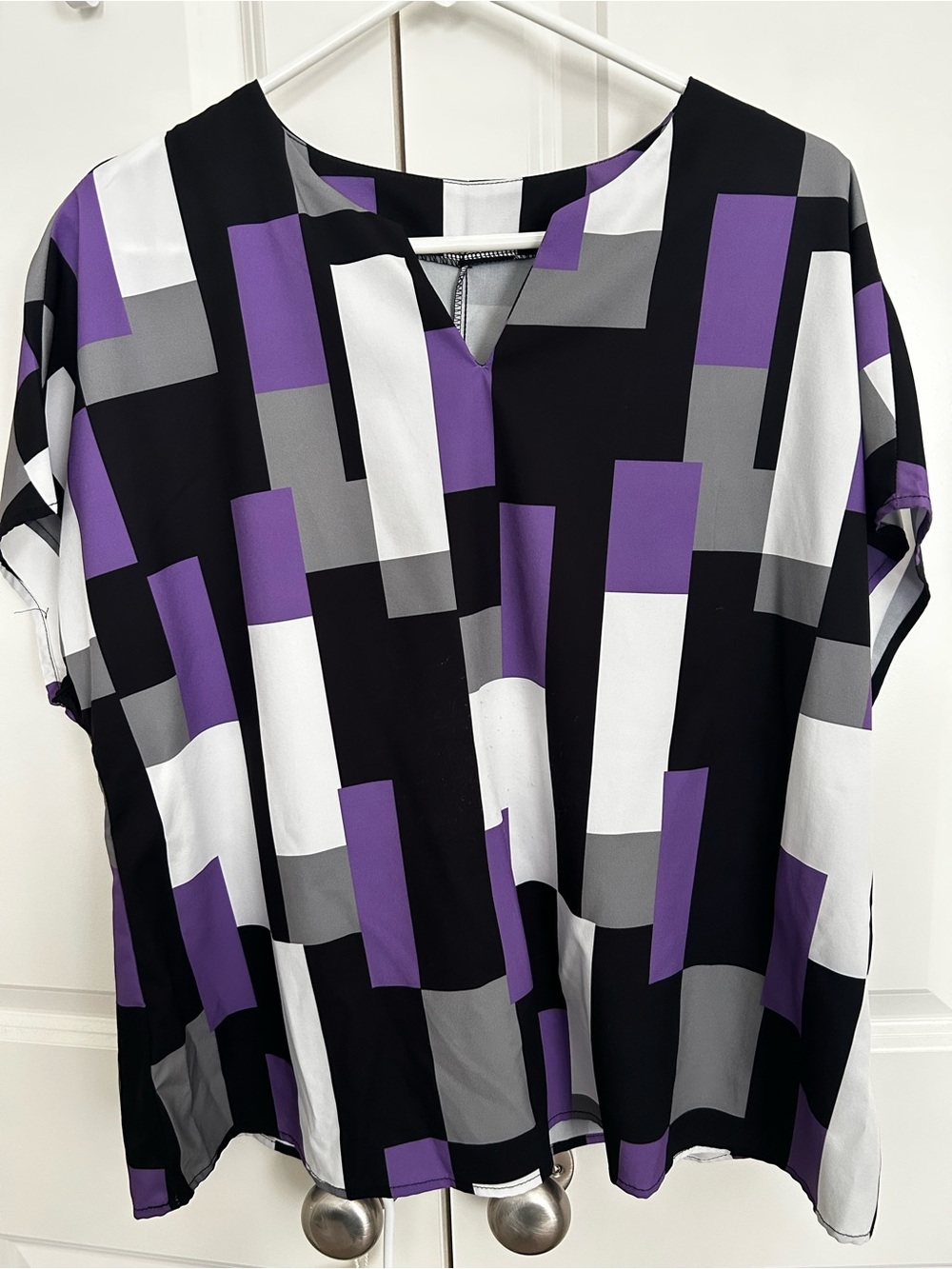 Black, Purple, Gray & White Geometric Short Sleeve Tunic